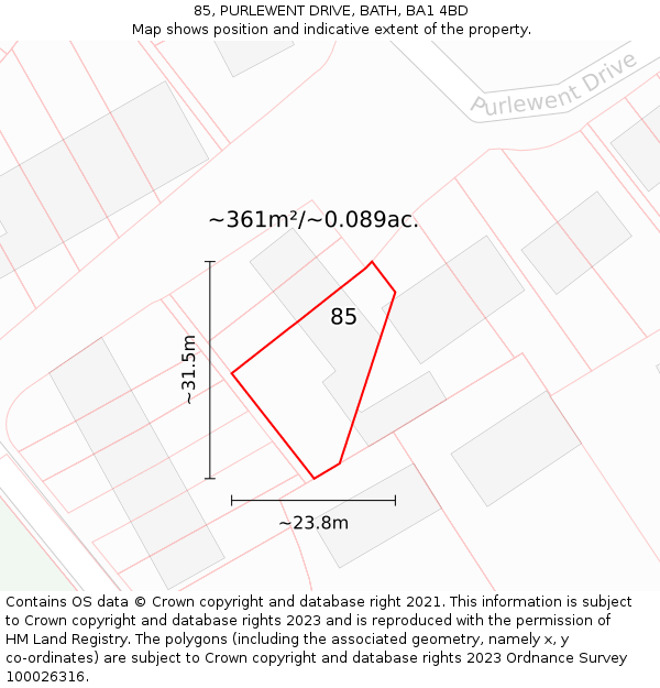 85, PURLEWENT DRIVE, BATH, BA1 4BD: Plot and title map