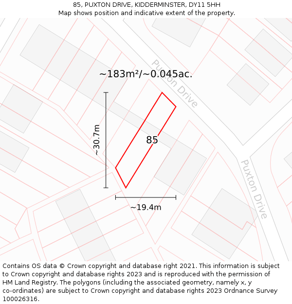 85, PUXTON DRIVE, KIDDERMINSTER, DY11 5HH: Plot and title map
