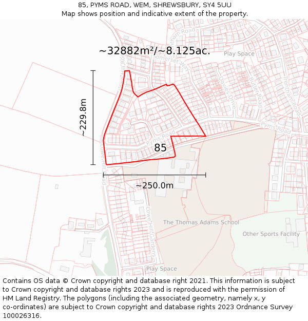 85, PYMS ROAD, WEM, SHREWSBURY, SY4 5UU: Plot and title map
