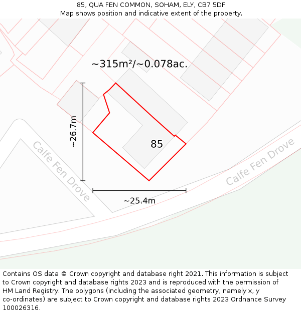 85, QUA FEN COMMON, SOHAM, ELY, CB7 5DF: Plot and title map