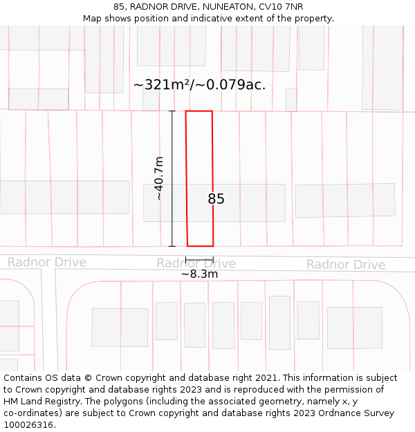85, RADNOR DRIVE, NUNEATON, CV10 7NR: Plot and title map