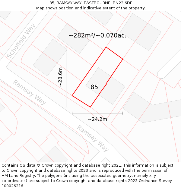 85, RAMSAY WAY, EASTBOURNE, BN23 6DF: Plot and title map