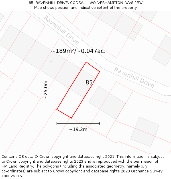85, RAVENHILL DRIVE, CODSALL, WOLVERHAMPTON, WV8 1BW: Plot and title map