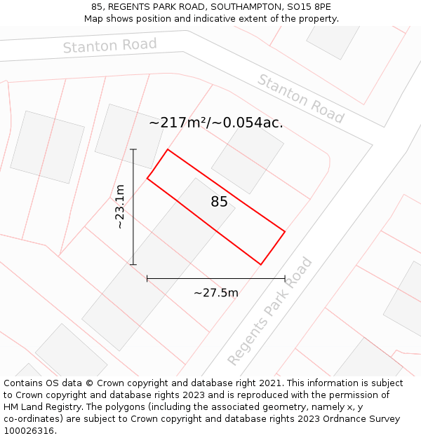 85, REGENTS PARK ROAD, SOUTHAMPTON, SO15 8PE: Plot and title map