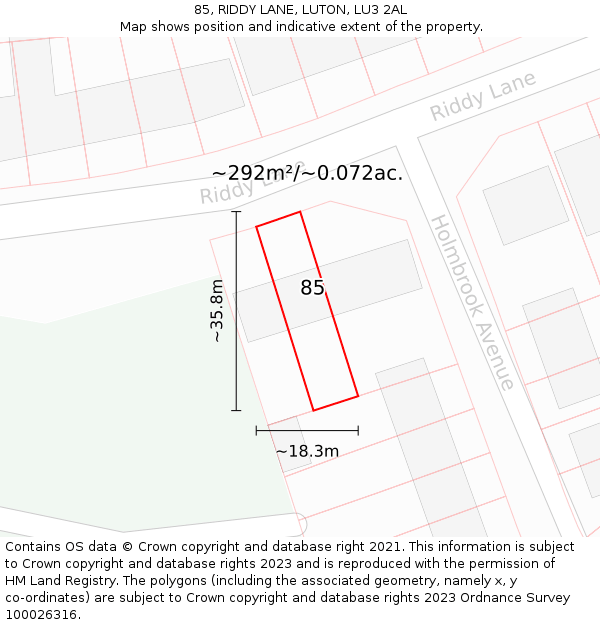 85, RIDDY LANE, LUTON, LU3 2AL: Plot and title map