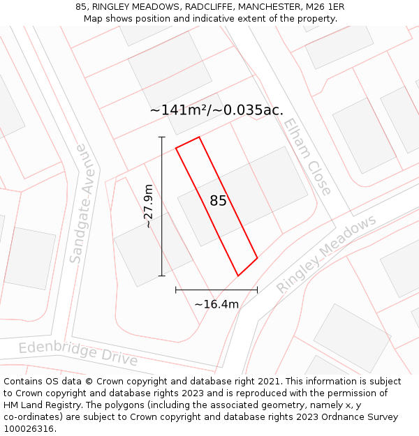 85, RINGLEY MEADOWS, RADCLIFFE, MANCHESTER, M26 1ER: Plot and title map