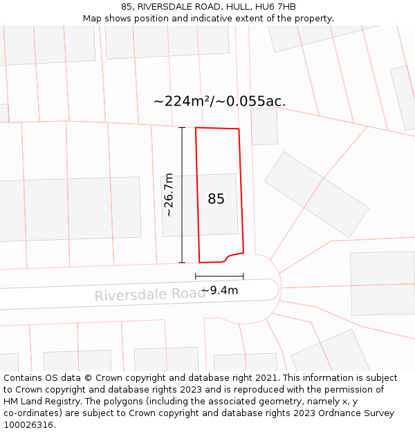 85, RIVERSDALE ROAD, HULL, HU6 7HB: Plot and title map