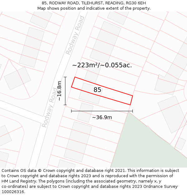 85, RODWAY ROAD, TILEHURST, READING, RG30 6EH: Plot and title map