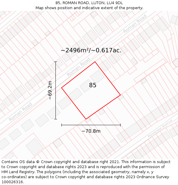 85, ROMAN ROAD, LUTON, LU4 9DL: Plot and title map