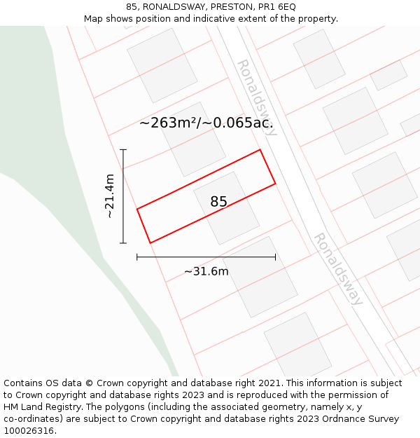 85, RONALDSWAY, PRESTON, PR1 6EQ: Plot and title map