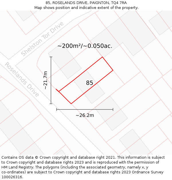 85, ROSELANDS DRIVE, PAIGNTON, TQ4 7RA: Plot and title map