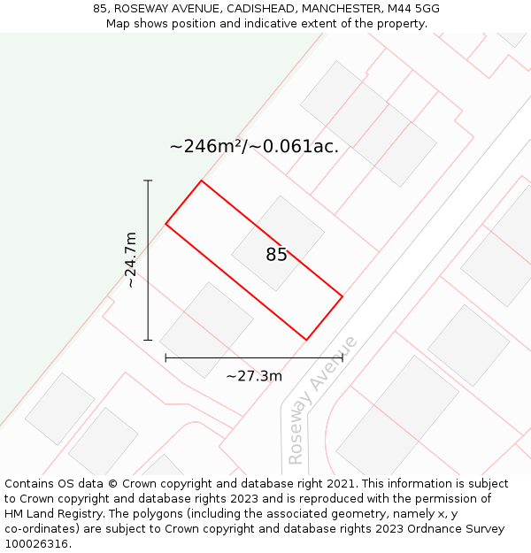 85, ROSEWAY AVENUE, CADISHEAD, MANCHESTER, M44 5GG: Plot and title map