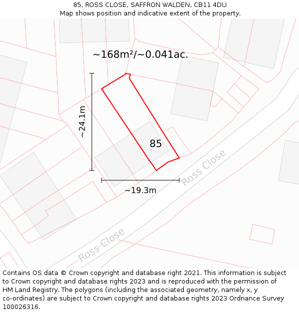 85, ROSS CLOSE, SAFFRON WALDEN, CB11 4DU: Plot and title map