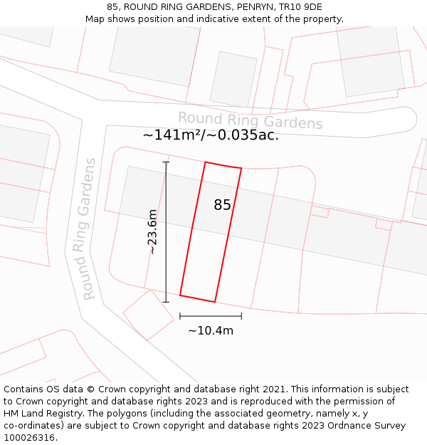 85, ROUND RING GARDENS, PENRYN, TR10 9DE: Plot and title map