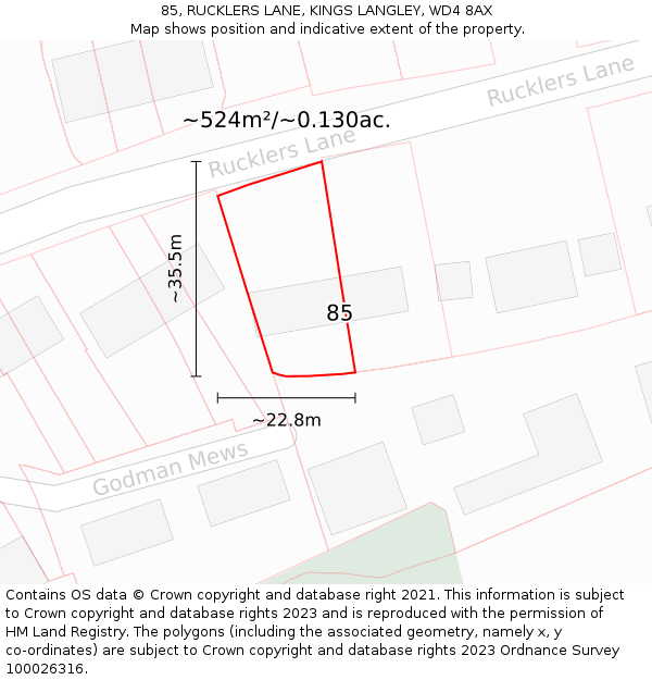 85, RUCKLERS LANE, KINGS LANGLEY, WD4 8AX: Plot and title map