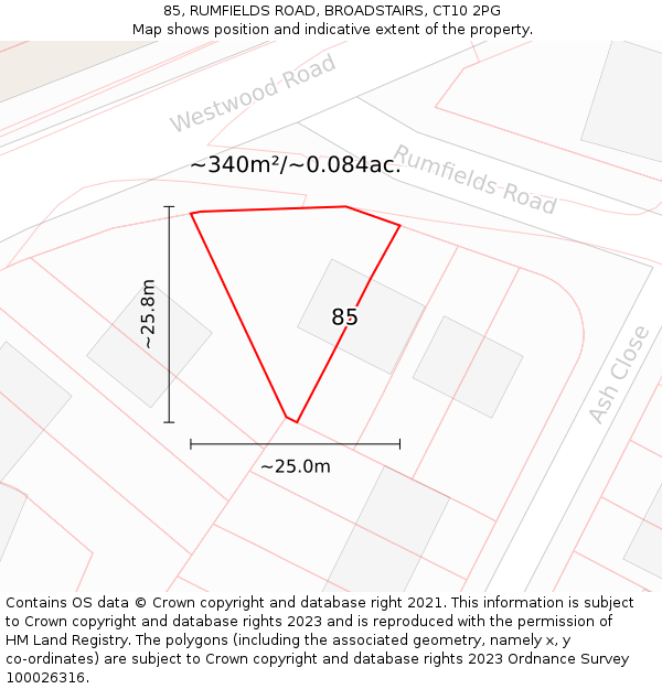 85, RUMFIELDS ROAD, BROADSTAIRS, CT10 2PG: Plot and title map
