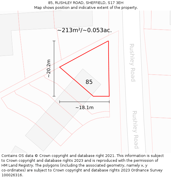 85, RUSHLEY ROAD, SHEFFIELD, S17 3EH: Plot and title map