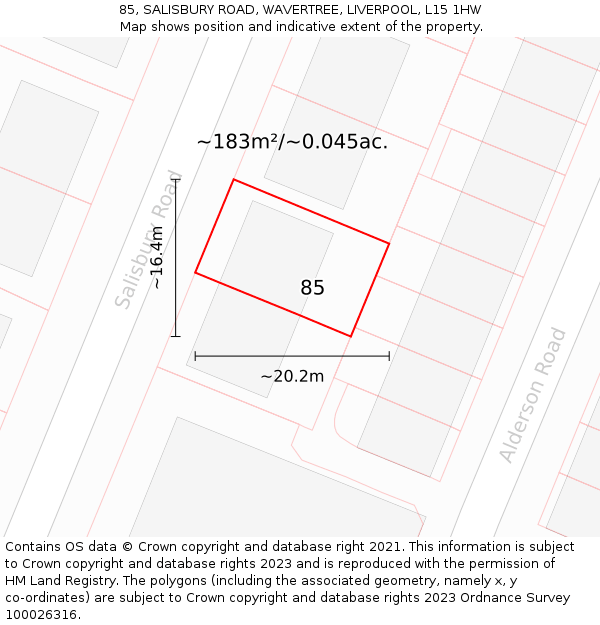 85, SALISBURY ROAD, WAVERTREE, LIVERPOOL, L15 1HW: Plot and title map