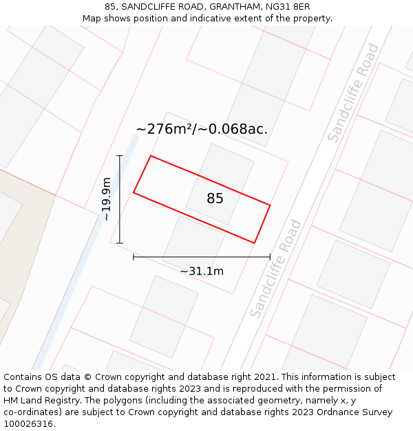 85, SANDCLIFFE ROAD, GRANTHAM, NG31 8ER: Plot and title map