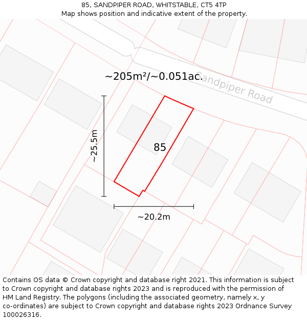 85, SANDPIPER ROAD, WHITSTABLE, CT5 4TP: Plot and title map