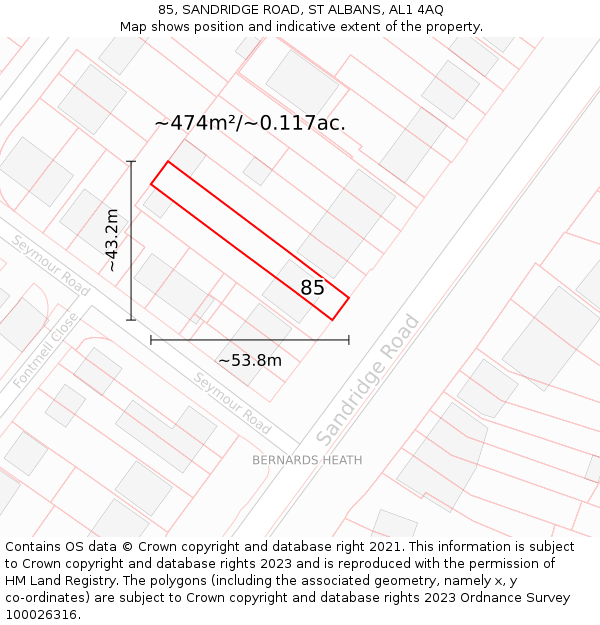85, SANDRIDGE ROAD, ST ALBANS, AL1 4AQ: Plot and title map