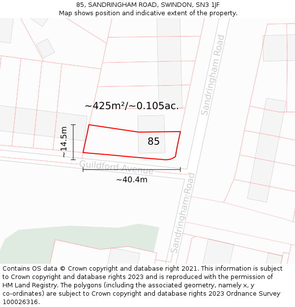 85, SANDRINGHAM ROAD, SWINDON, SN3 1JF: Plot and title map