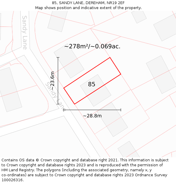 85, SANDY LANE, DEREHAM, NR19 2EF: Plot and title map