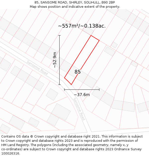 85, SANSOME ROAD, SHIRLEY, SOLIHULL, B90 2BP: Plot and title map