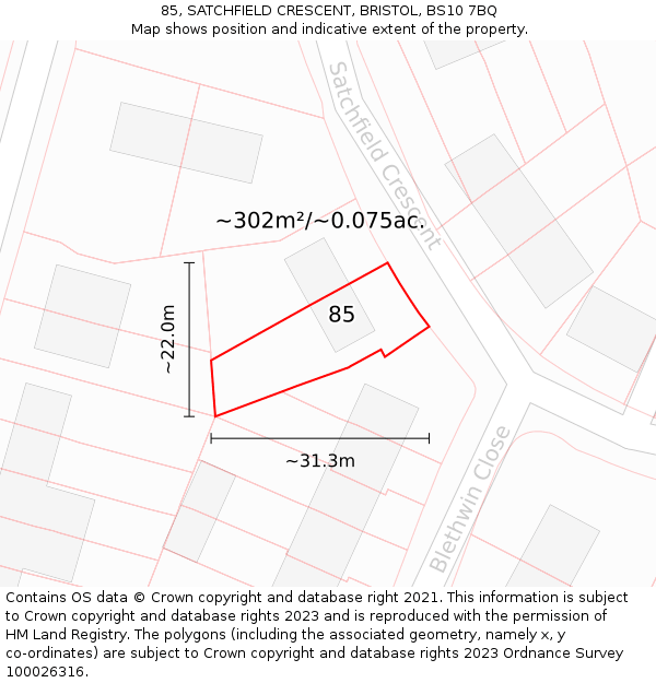 85, SATCHFIELD CRESCENT, BRISTOL, BS10 7BQ: Plot and title map