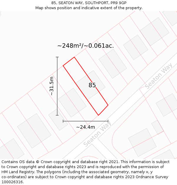 85, SEATON WAY, SOUTHPORT, PR9 9GP: Plot and title map