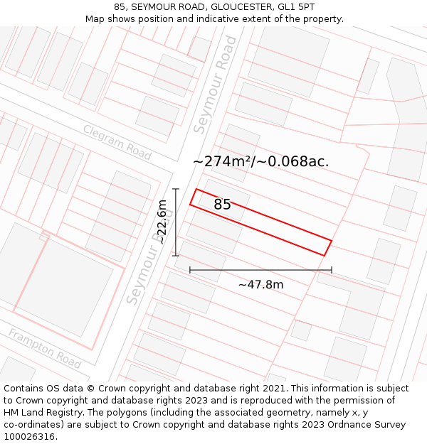 85, SEYMOUR ROAD, GLOUCESTER, GL1 5PT: Plot and title map