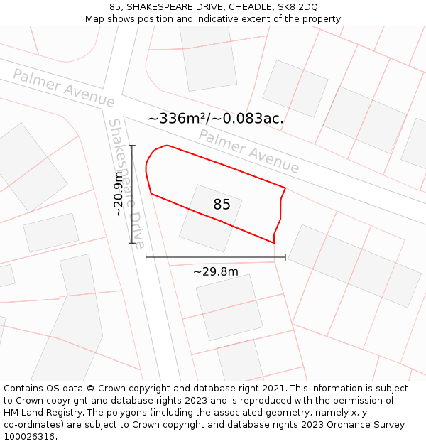 85, SHAKESPEARE DRIVE, CHEADLE, SK8 2DQ: Plot and title map