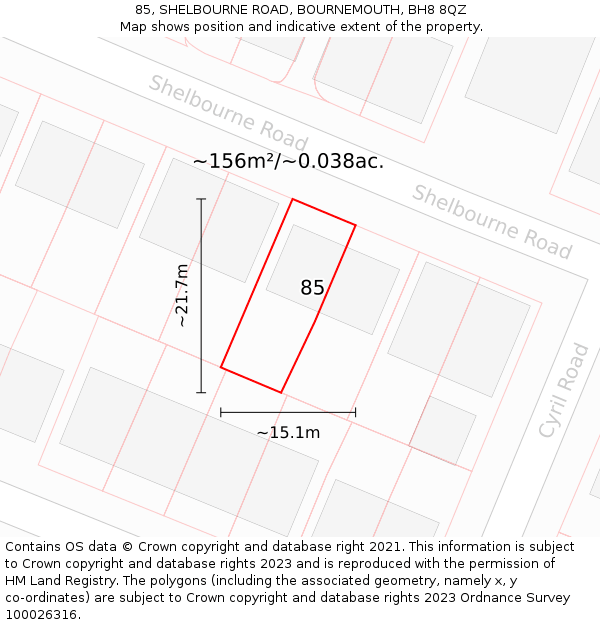 85, SHELBOURNE ROAD, BOURNEMOUTH, BH8 8QZ: Plot and title map