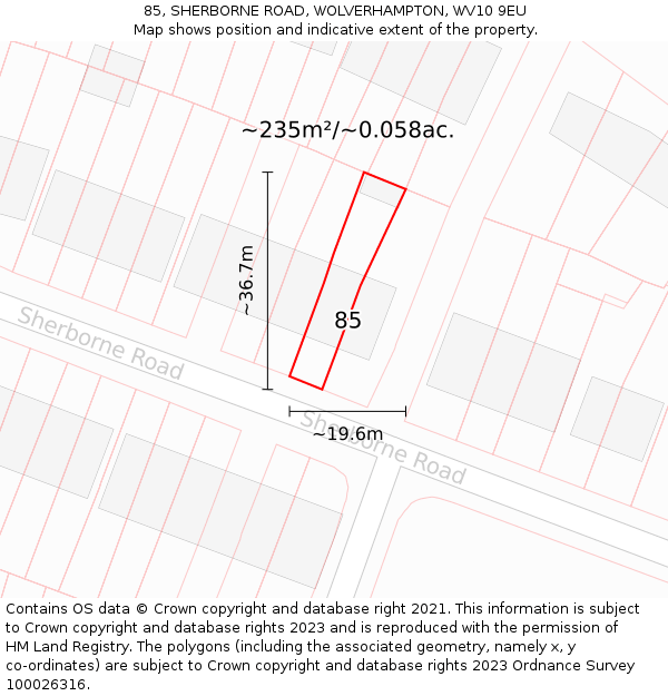 85, SHERBORNE ROAD, WOLVERHAMPTON, WV10 9EU: Plot and title map