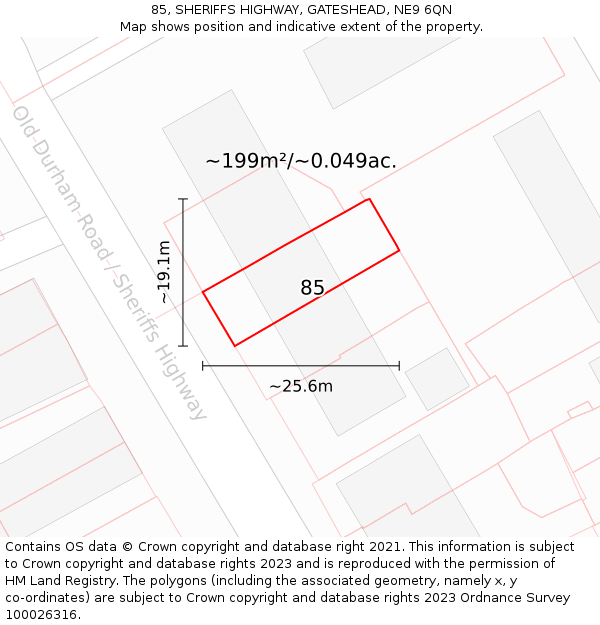 85, SHERIFFS HIGHWAY, GATESHEAD, NE9 6QN: Plot and title map