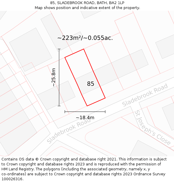 85, SLADEBROOK ROAD, BATH, BA2 1LP: Plot and title map
