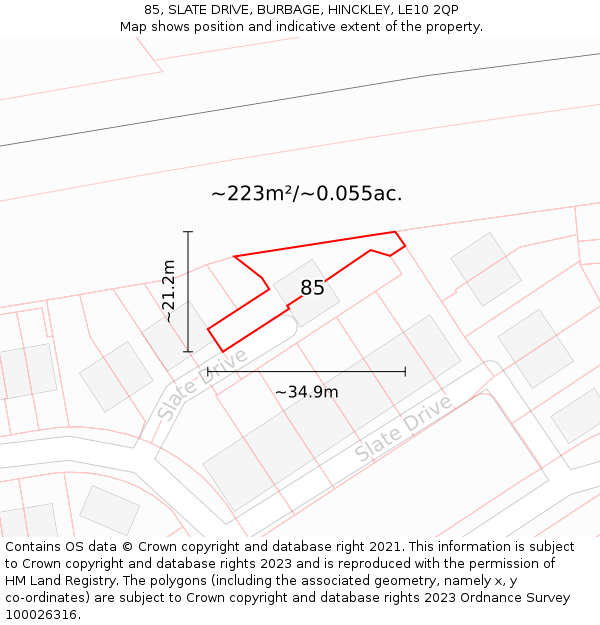 85, SLATE DRIVE, BURBAGE, HINCKLEY, LE10 2QP: Plot and title map