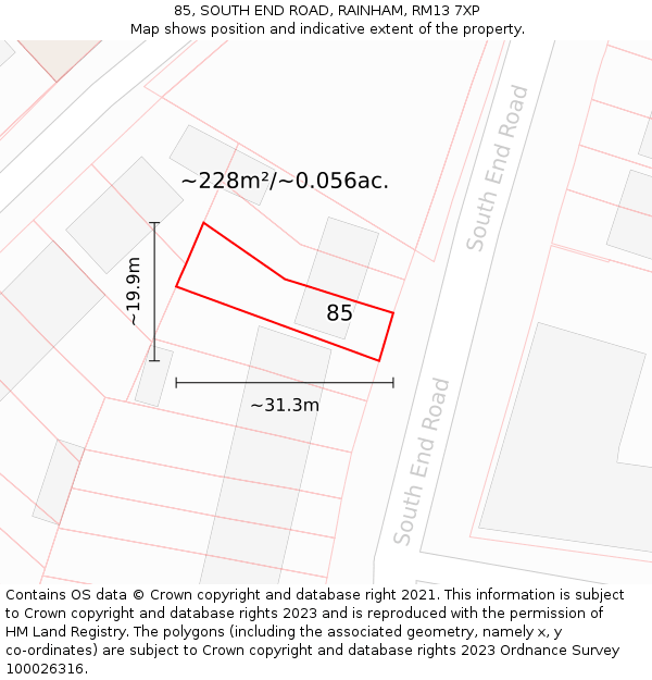 85, SOUTH END ROAD, RAINHAM, RM13 7XP: Plot and title map