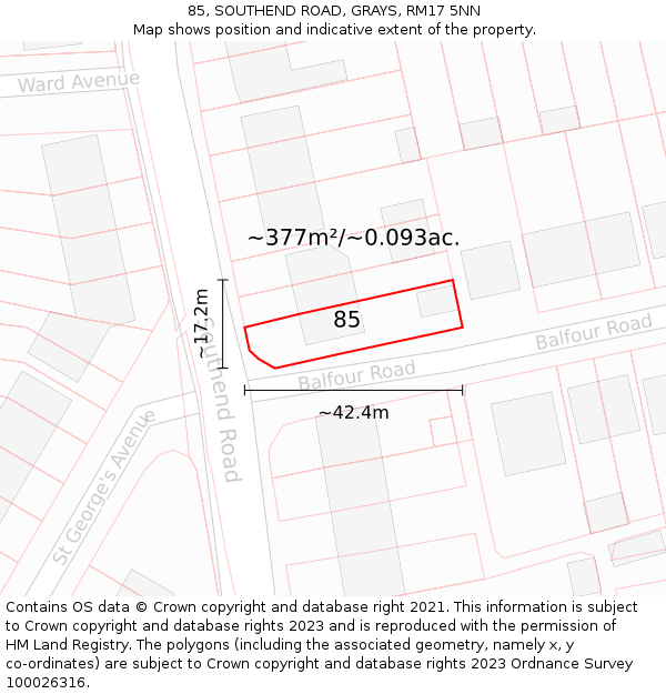 85, SOUTHEND ROAD, GRAYS, RM17 5NN: Plot and title map