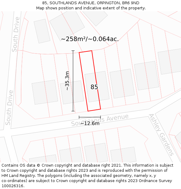 85, SOUTHLANDS AVENUE, ORPINGTON, BR6 9ND: Plot and title map