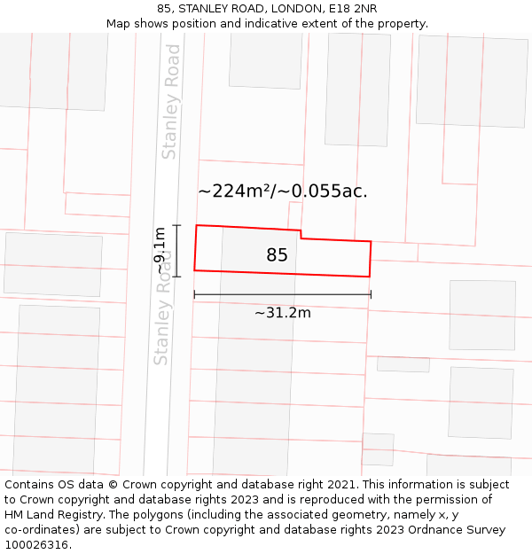 85, STANLEY ROAD, LONDON, E18 2NR: Plot and title map
