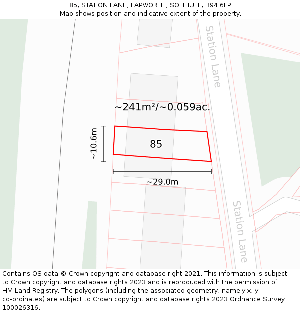 85, STATION LANE, LAPWORTH, SOLIHULL, B94 6LP: Plot and title map