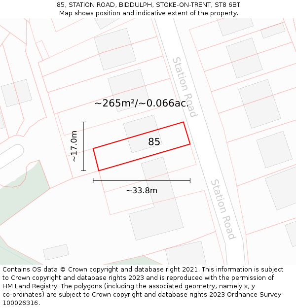 85, STATION ROAD, BIDDULPH, STOKE-ON-TRENT, ST8 6BT: Plot and title map