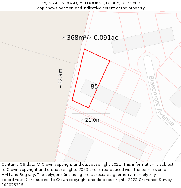 85, STATION ROAD, MELBOURNE, DERBY, DE73 8EB: Plot and title map