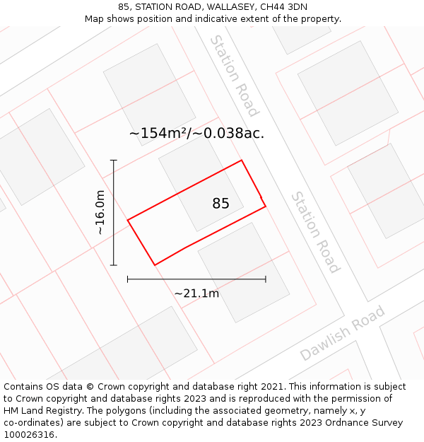 85, STATION ROAD, WALLASEY, CH44 3DN: Plot and title map