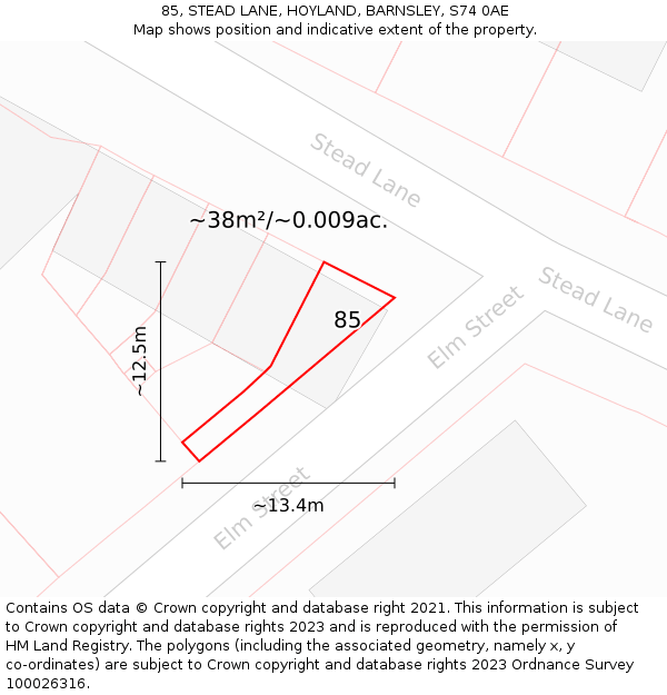 85, STEAD LANE, HOYLAND, BARNSLEY, S74 0AE: Plot and title map