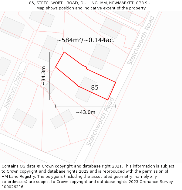 85, STETCHWORTH ROAD, DULLINGHAM, NEWMARKET, CB8 9UH: Plot and title map