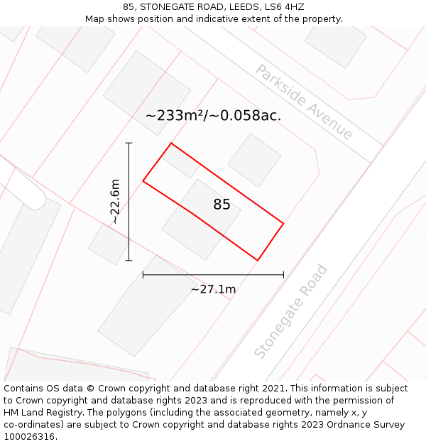 85, STONEGATE ROAD, LEEDS, LS6 4HZ: Plot and title map
