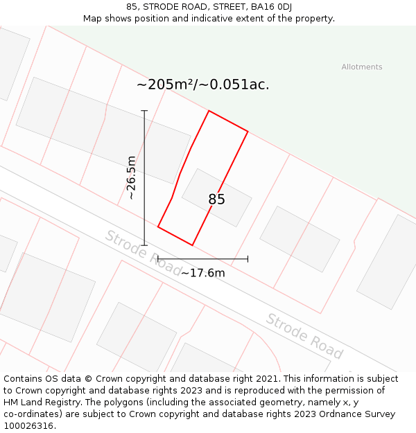 85, STRODE ROAD, STREET, BA16 0DJ: Plot and title map