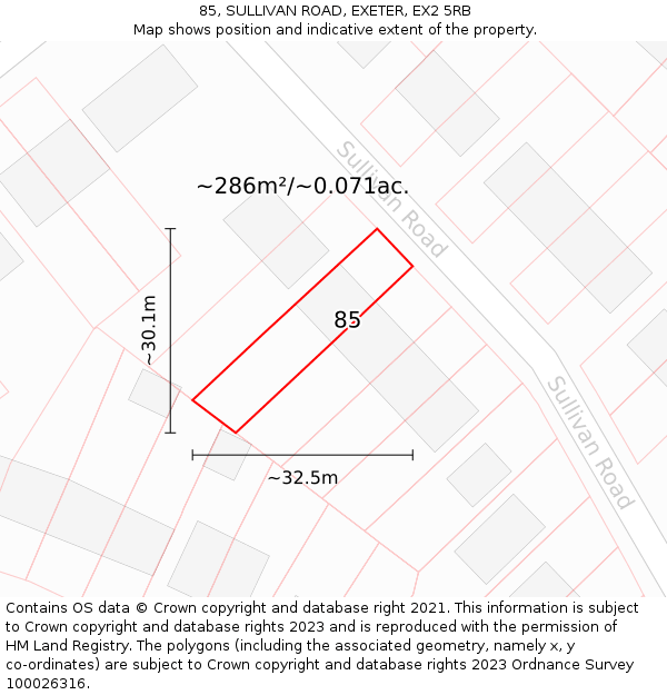 85, SULLIVAN ROAD, EXETER, EX2 5RB: Plot and title map